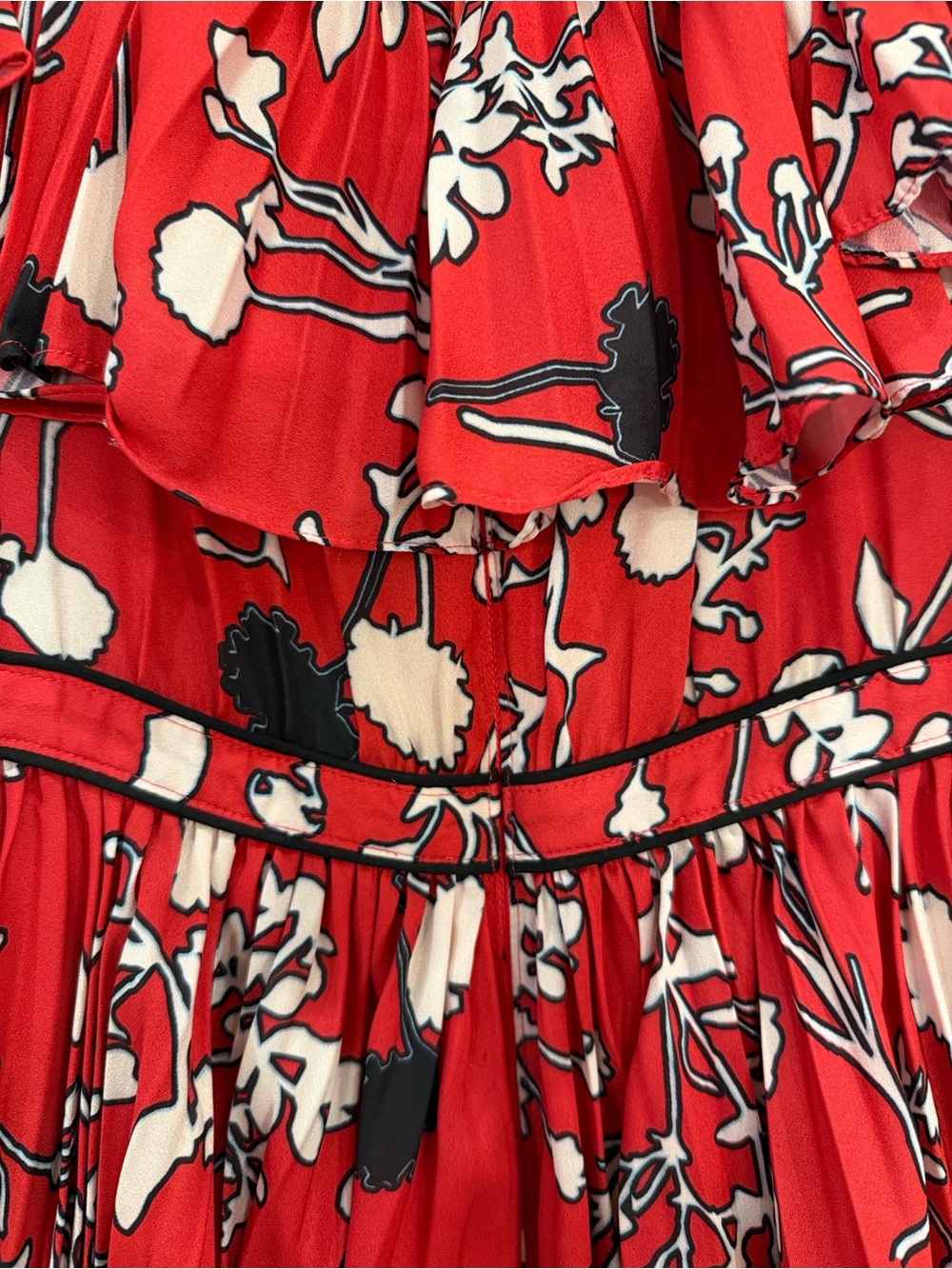 Self-Portrait Red Floral Off-Shoulder Ruffle Mini Dress - Picture 3 of 5